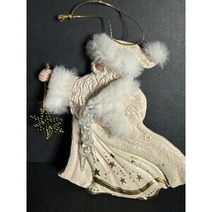 Kurt Adler Pink Gold Star White Faux Fur Santa Icicles Christmas Ornament